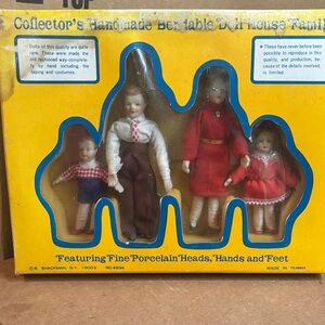 Porcelain Dollhouse Family Set - Red and Brown Outfits